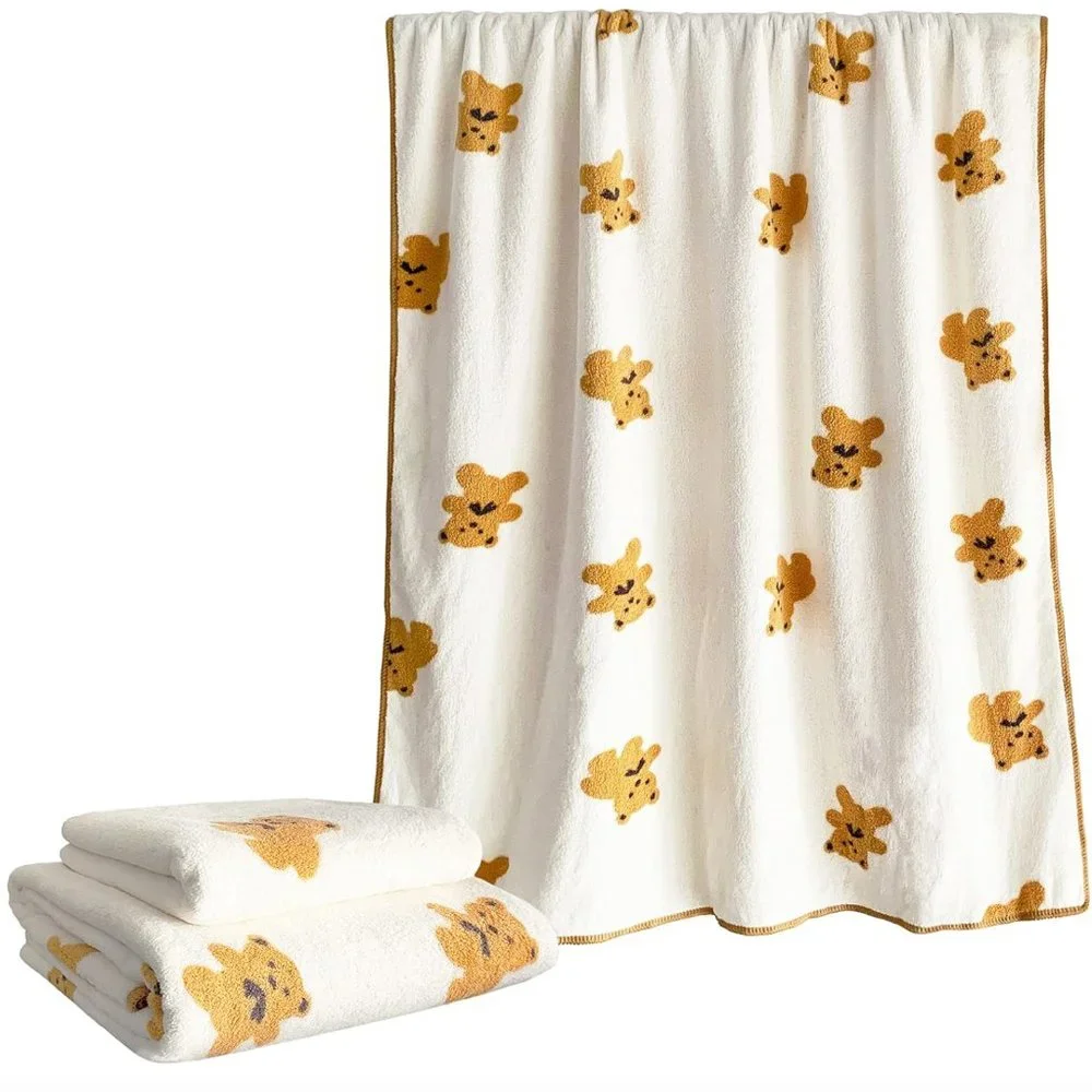Cute Bear Print Bath Towels Set
